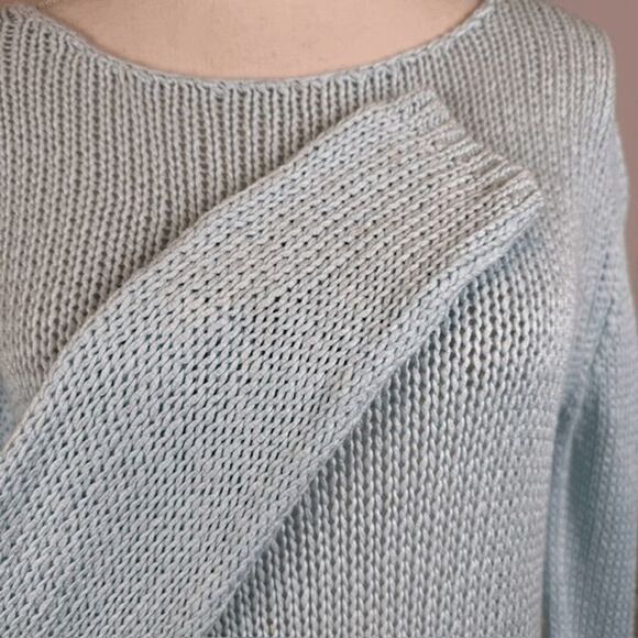 J. Jill Open Knit Light Aqua Cotton Sweater Round Neck Stretch Size Medium - Picture 2 of 8